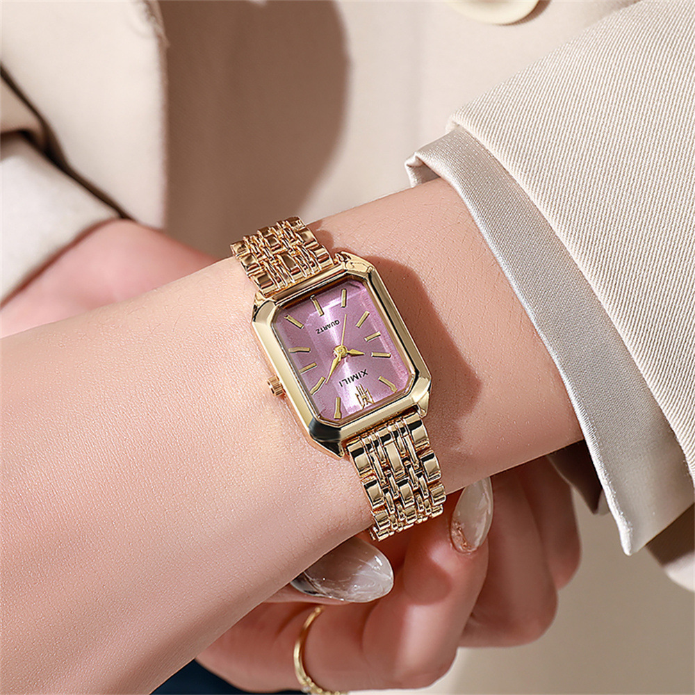 Luxury Ladies Quartz Wristwatches, Women's Fashion Square Watches, Gold Alloy Strap Female Roman Scale Clock