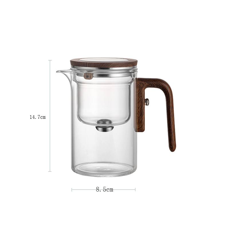 New Tea Pot with Magnetic Switch, Glass, Wood Handle, Tea Separation