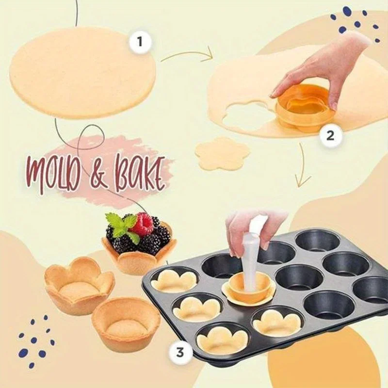 Pastry Dough Tamper Set, Flower Shaped Cutter, Cake Mold, Creative Cake Cup Presser, Biscuit Mold, Pie Tamper Kitchen