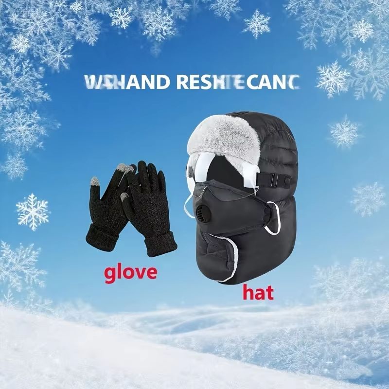 Winter Windproof Riding Hat with Earmuffs, Mask & Goggles (2-Piece Set)