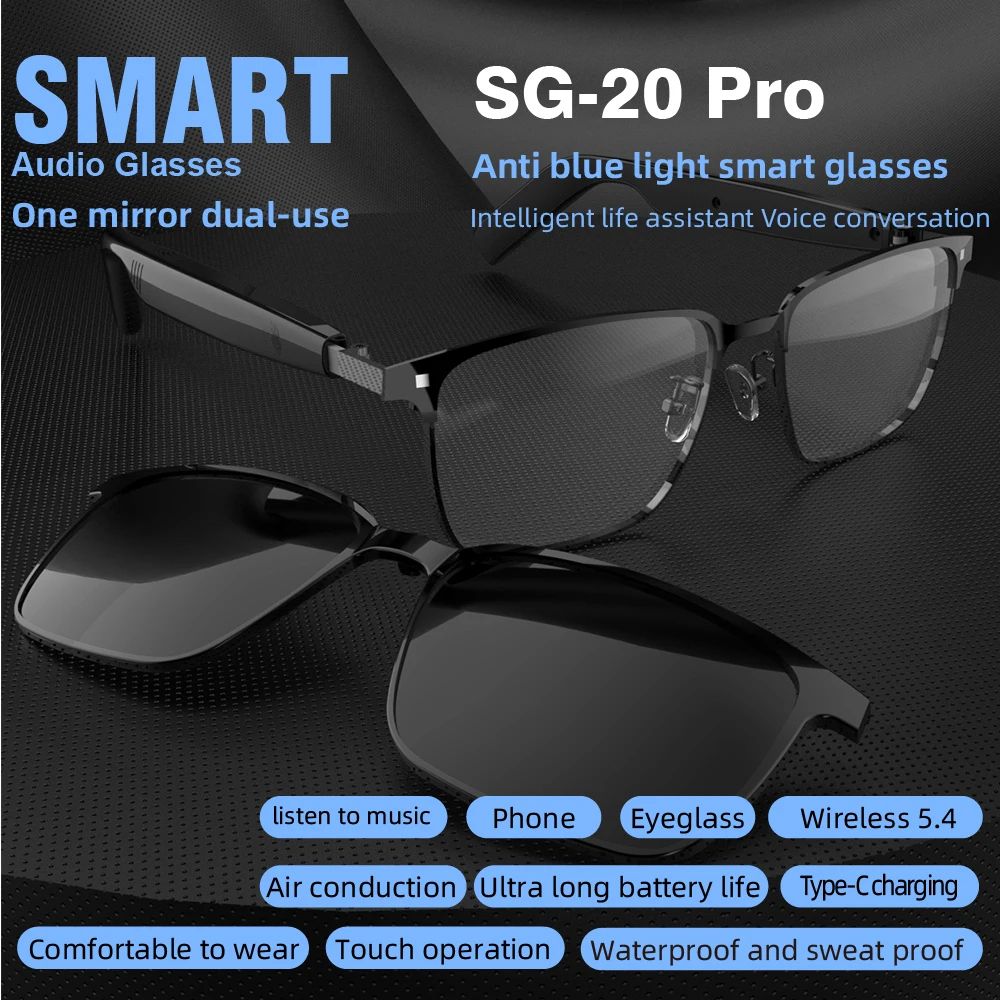 SG-20 Pro Smart Audio Glasses with Bluetooth Speakers & Voice Assistant