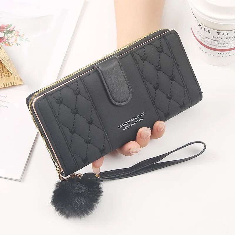 Womens Long PU Leather Wallet with Zipper and Wristlet