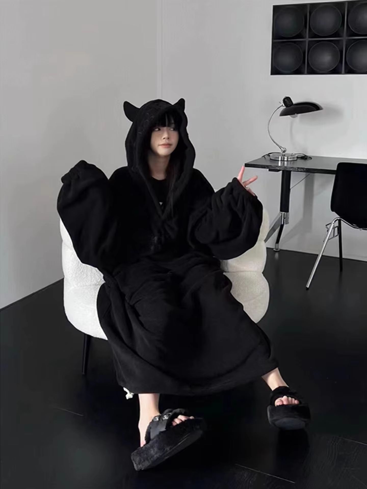 Women's Thickened Oversized Hooded Padded Pajama Dress Warm Winter Homewear