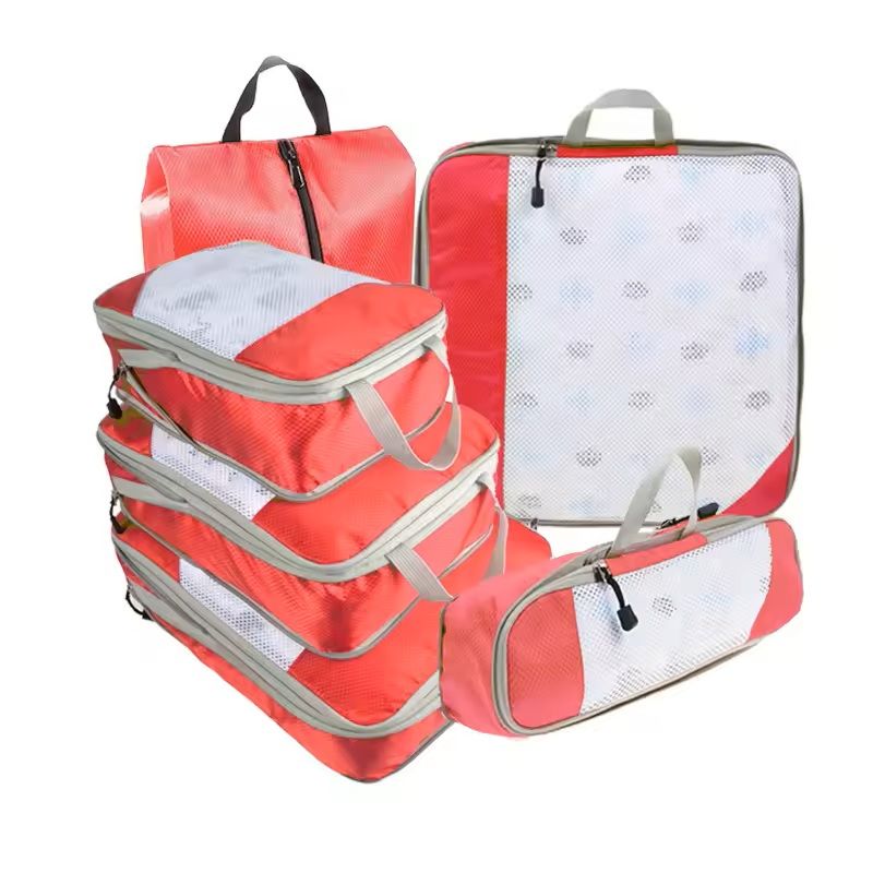 6 Piece Travel Packing Cube Set with Shoe Bag and Mesh Panels