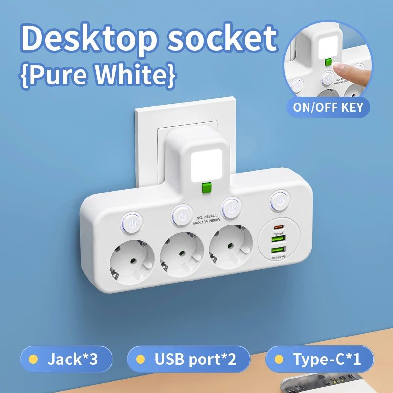 EU 4-Socket Wall Power Outlet