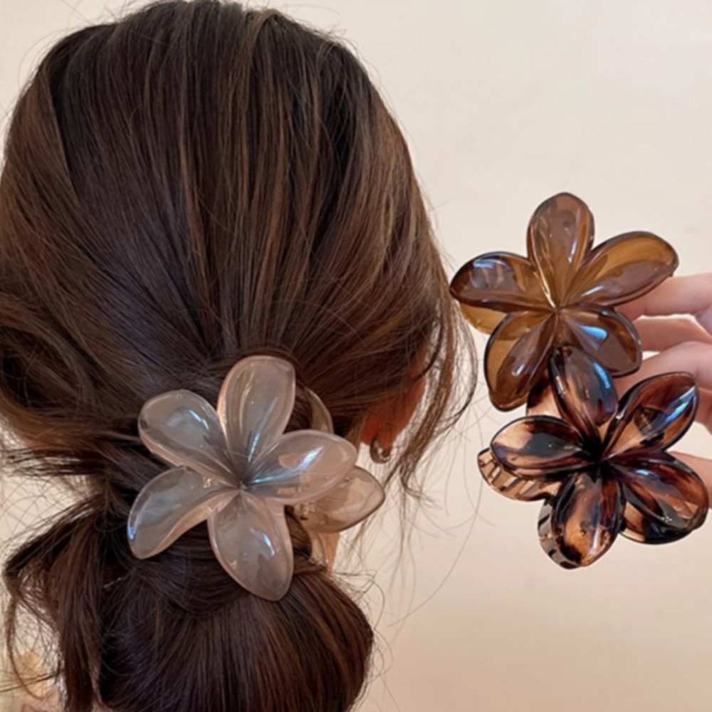 Princess Flower Hair Clip Brown Beige Lightweight Plastic Fashionable Hair Accessories