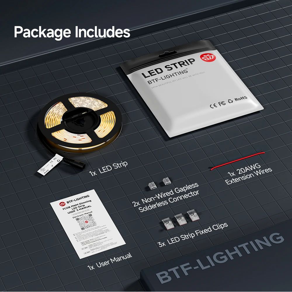 FCOB High-Density COB LED Strip Light (RA90), 12V/24V Linear Dimmable - Warm/Natural/Cool White