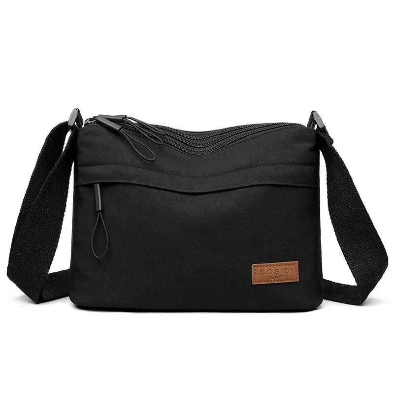 Womens Canvas Crossbody Bag with 3 Main Pockets and Adjustable Shoulder Strap