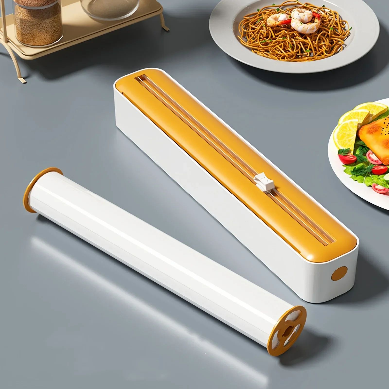 2-in-1 Plastic Wrap & Foil Dispenser - Suction-Base Kitchen Organizer with Slide Cutter