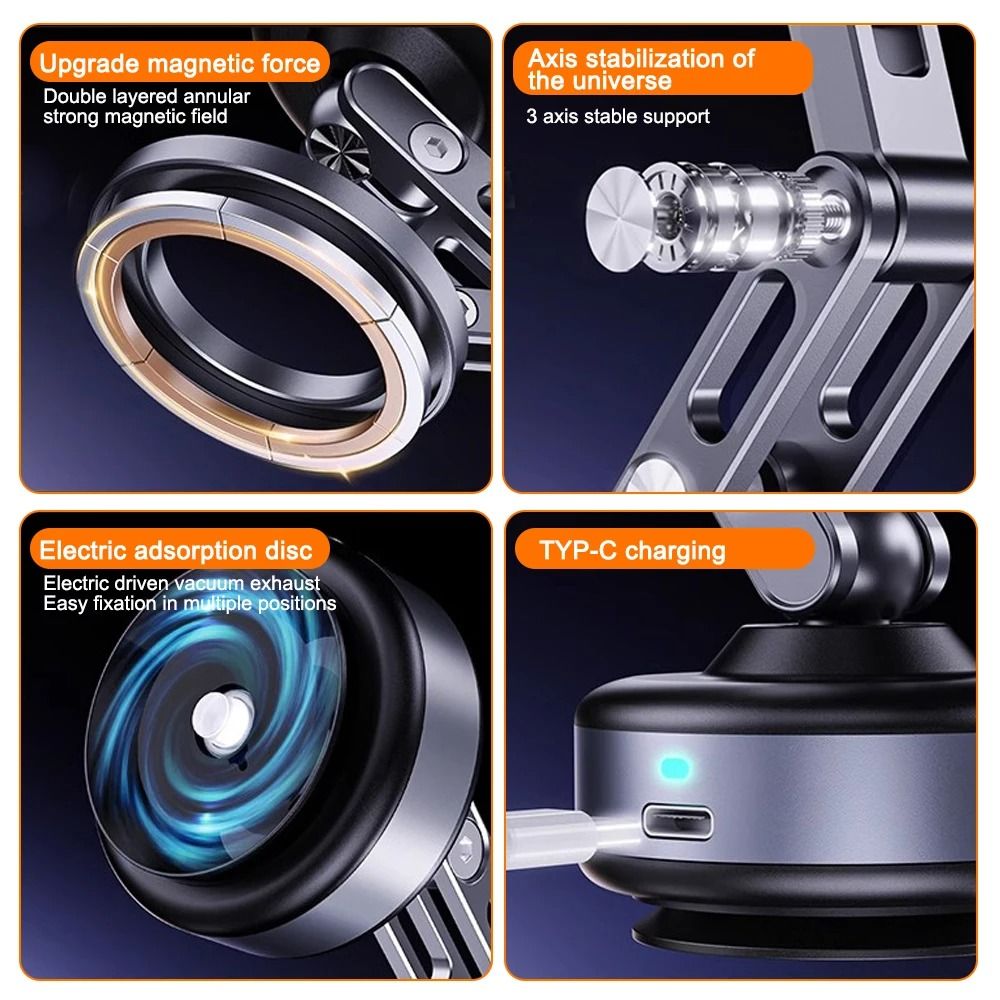 Magnetic Phone Holder Stand with Vacuum Suction Foldable and Rotating