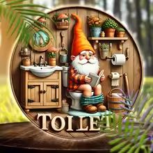 Country Farmhouse Style Wooden Toilet Sign – Charming Dwarf Design Round 8x8 Inch