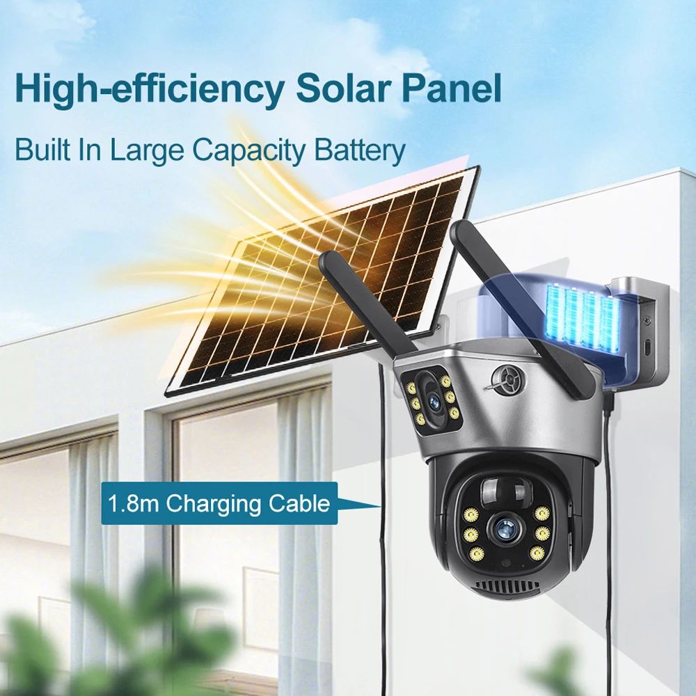 4G/WiFi Solar 8MP 4K Dual Lens Outdoor Security Camera with PIR Night Vision and Long Battery Life