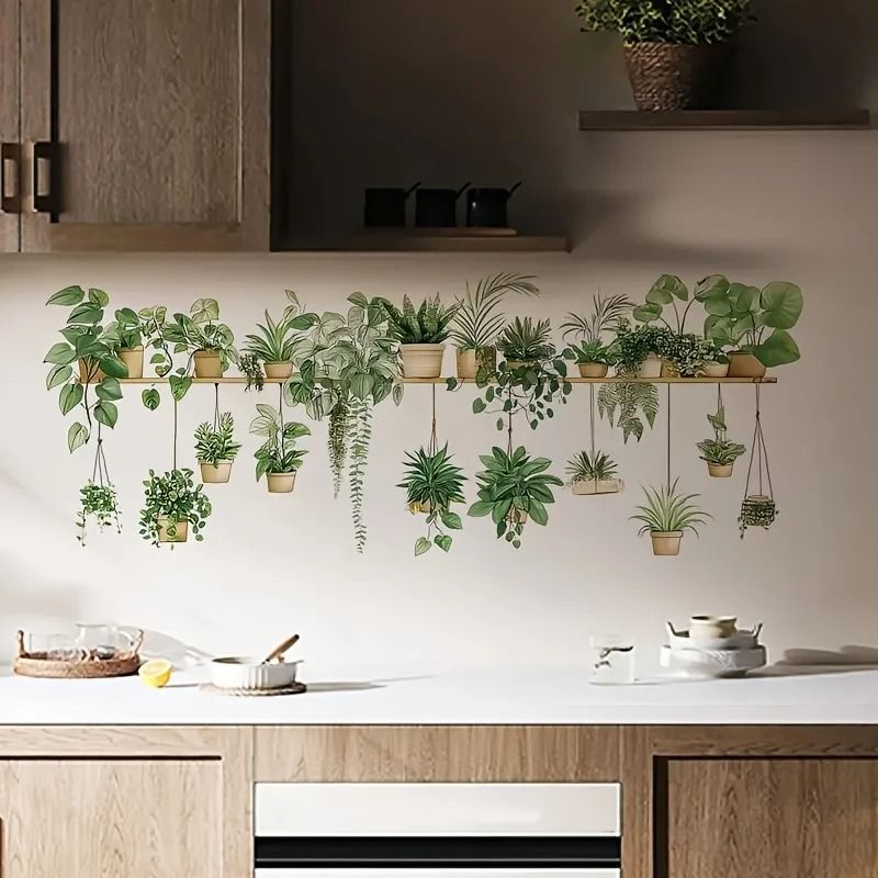 Flower Shelf Wall Decals – Potted Plant Furniture Stickers – Creative Nature Wall Decor for Living Room and Kids Room