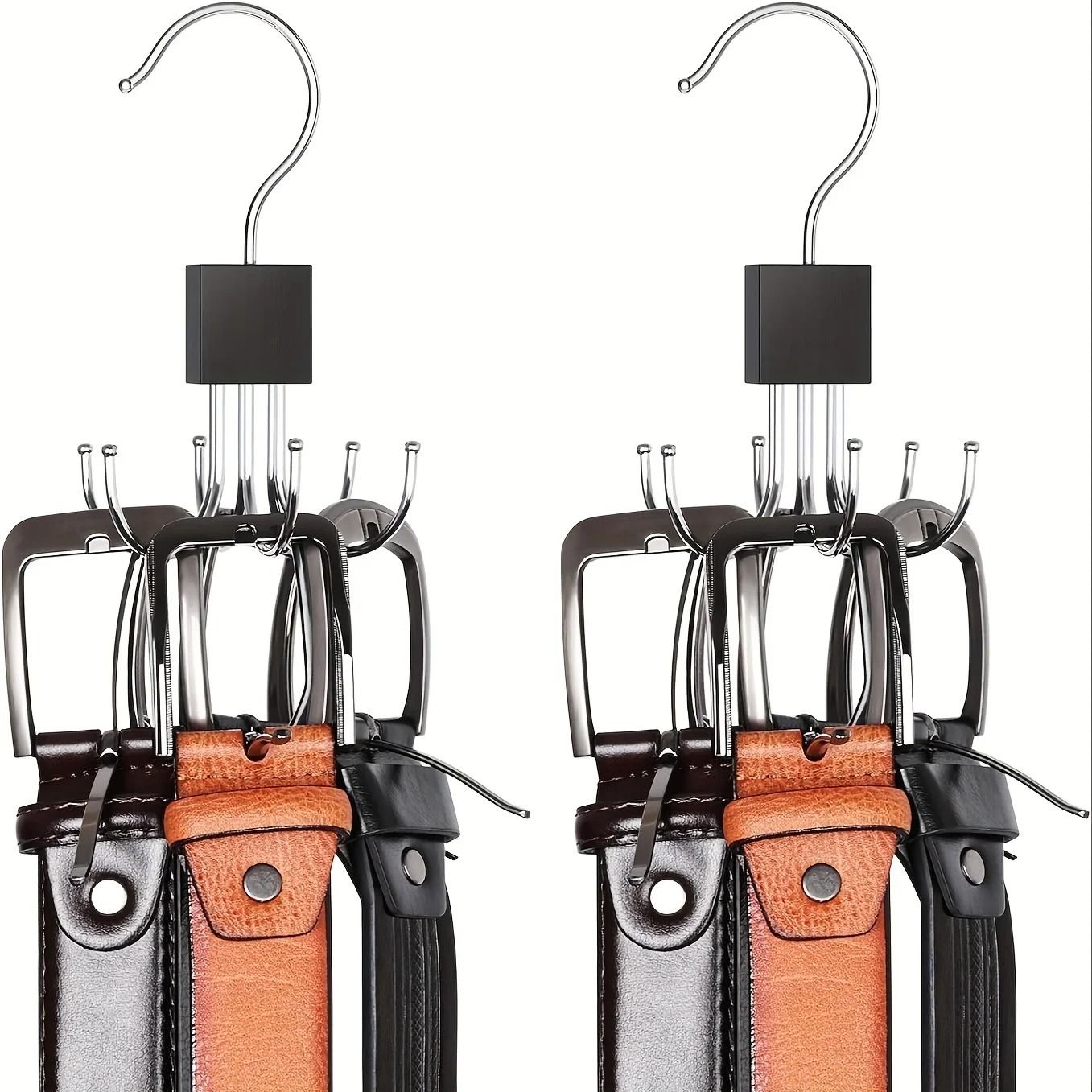 Multifunctional 360° Swivel Bag & Tie Organizer | Heavy-Duty Multi-Claw Metal Storage Hook with Durable Wood Accent