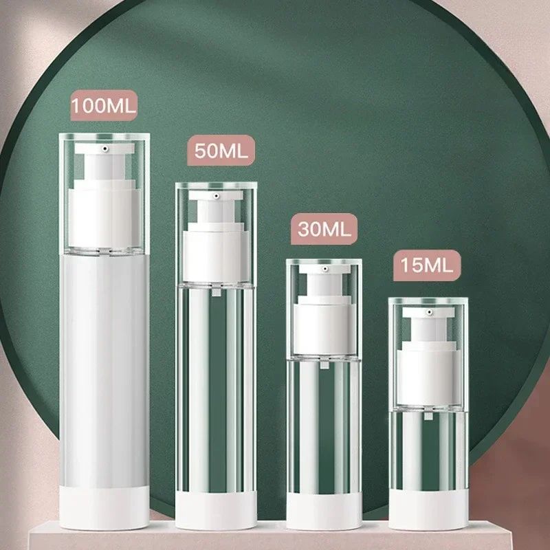 Airless Travel Pump Bottle Set – Refillable Cosmetic Cream & Lotion Dispenser (15ml/30ml/50ml)