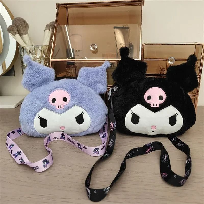 New Sanrio Cartoon Kuromi Skull Plush Shoulder Bag Cute Sweet Girl Heart Handbag Crossbody Bag