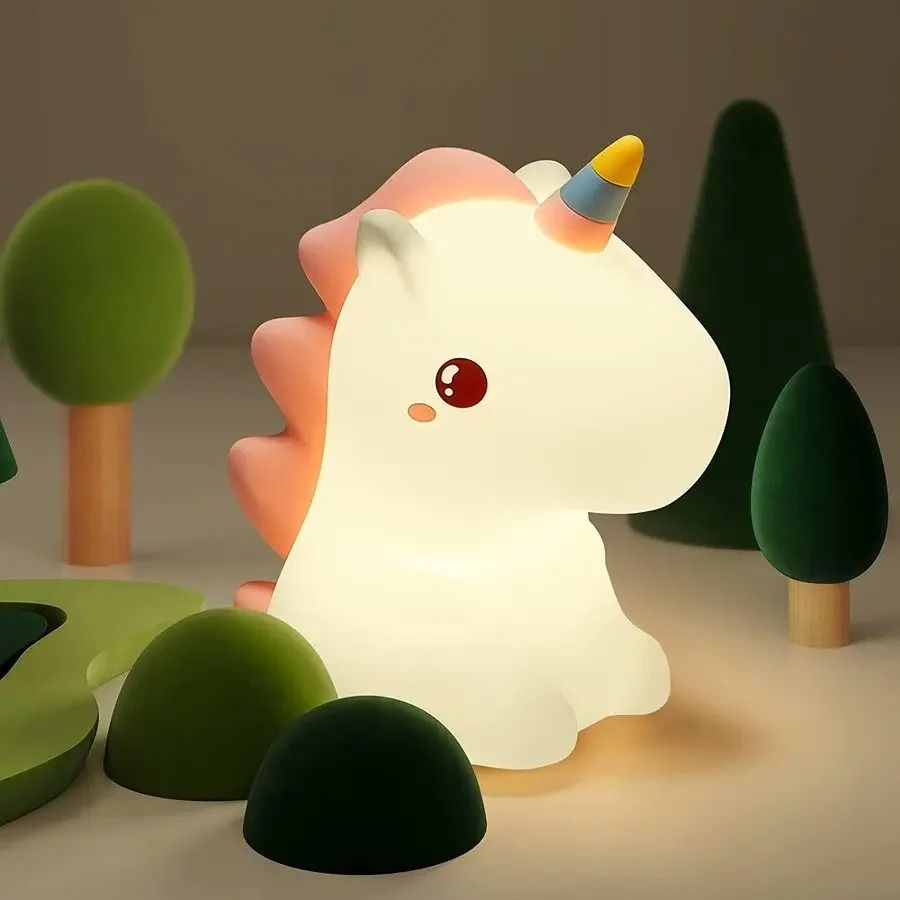 Cute Unicorn Silicone LED Night Light – USB Rechargeable Cartoon Lamp for Kids