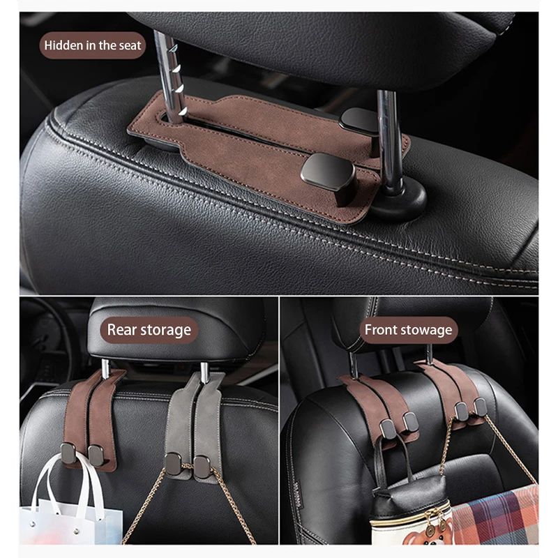 SEAMETAL Car Headrest Hook Premium Suede Alloy, Dual Rear Seat Hanging Hanger, Universal Car Hook Phone Holder