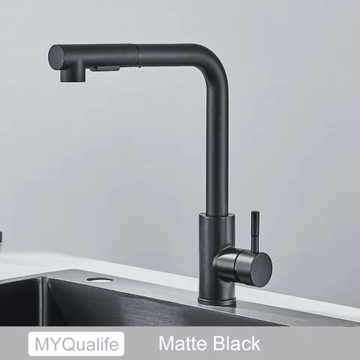 Black Pull Out Kitchen Faucet with Dual Mode Stream Sprayer