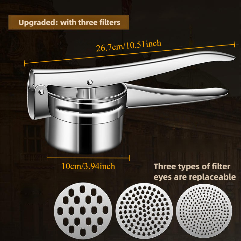 Stainless Steel Masher RicerPress, Crushing Puree, Mashed Potatoes, Fruit Vegetable SqueezerJuicer Press Maker Kitchen