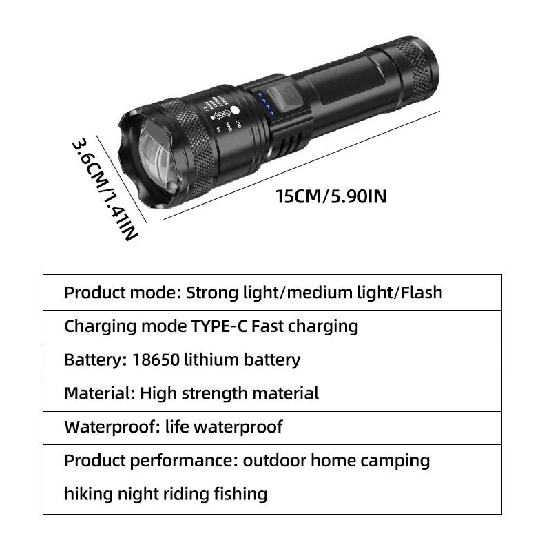 Super Bright USB Rechargeable LED Flashlight with Long Range Beam
