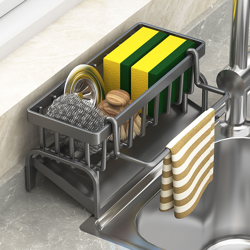 Kitchen Sink Storage Rack Detergent & Sponge Holder for Household Organizing