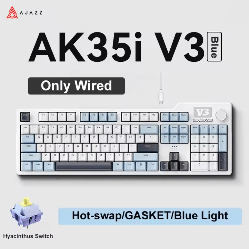 Ajazz AK35I V3 MAX Gasket Mechanical Keyboard TriMode Wired Bluetooth Wireless Gaming Keyboard