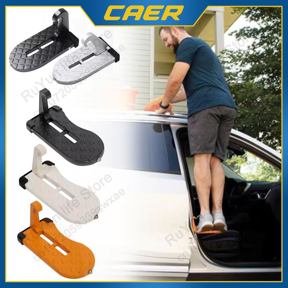 Foldable Car Roof Rack Step Universal Car Door Step with Latch Hook & Aluminium Alloy Safety Hammer