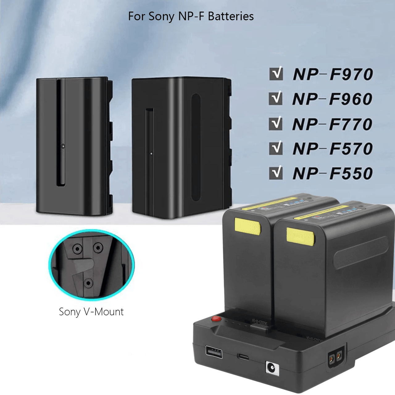 Probty Dual NPF970 to V Mount Converter Plate with D Tap