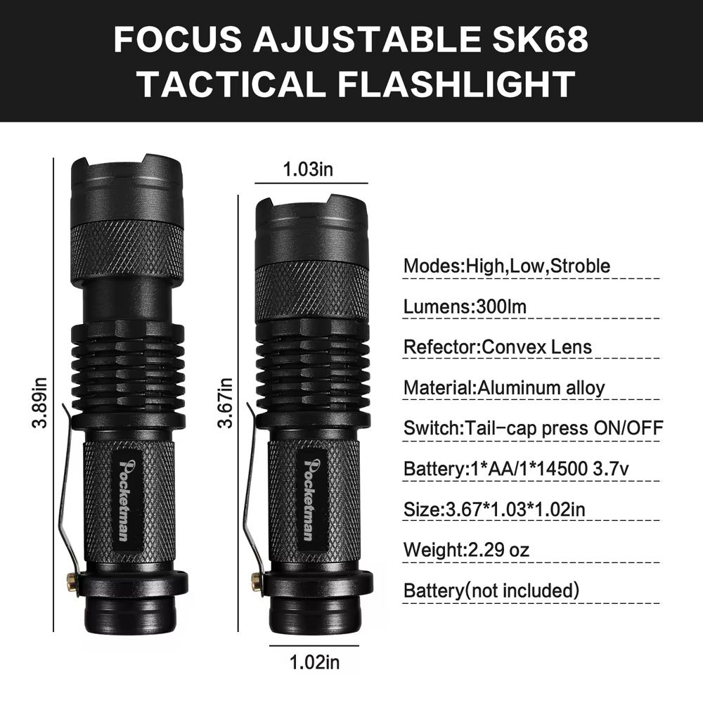 Set of 5 Mini Tactical LED Flashlights – Bright, Zoomable, Pocket-Sized Torches Powered by AA or 14500 Batteries