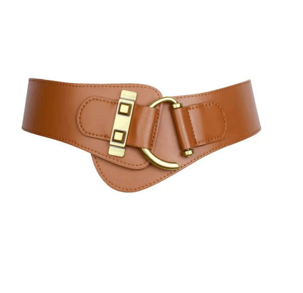 Classic Gold Buckle Leather Belt Adjustable Womens Fashion Waist Belt