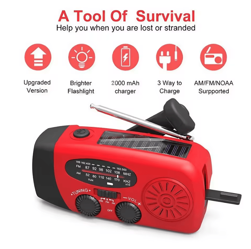 STONEGO Multifunctional Emergency Hand-Crank Generator with FM Radio, Solar Phone Charging and LED Lamp