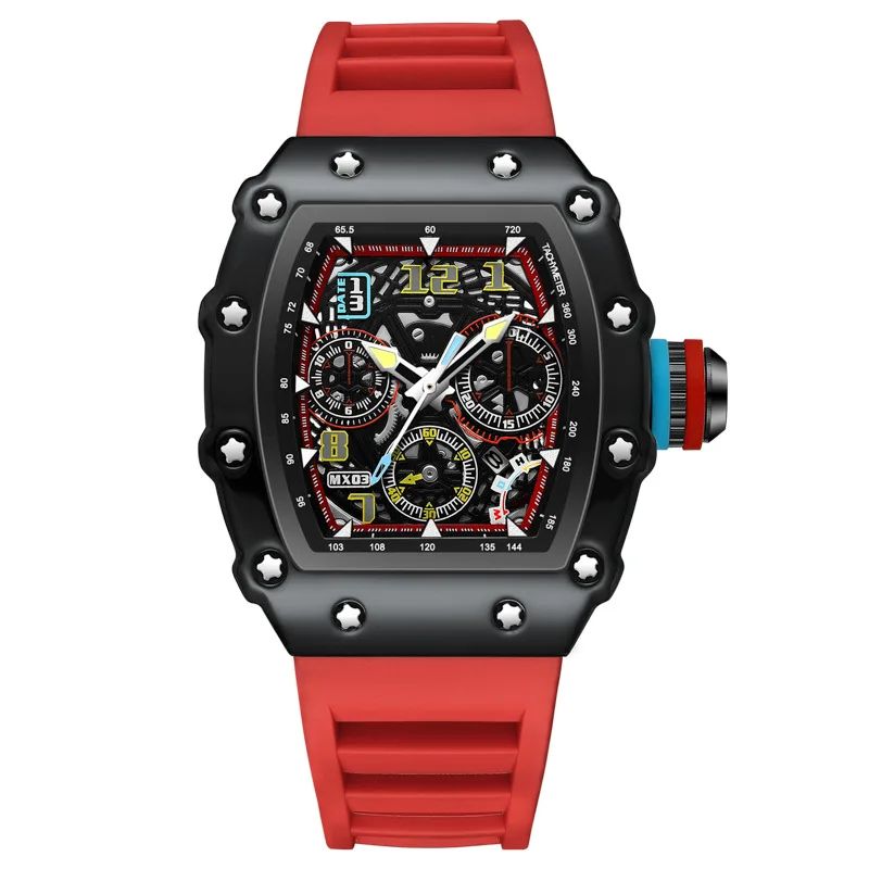 Barrel Hollow Luminous Men's Quartz Watch with Calendar – Tonneau Sport Design