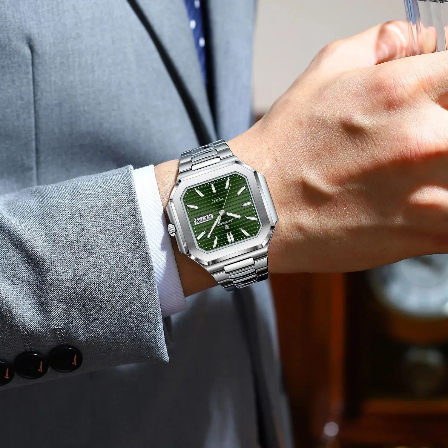 POEDAGAR Luxury Square Waterproof Men's Quartz Watch with Luminous Date & Week