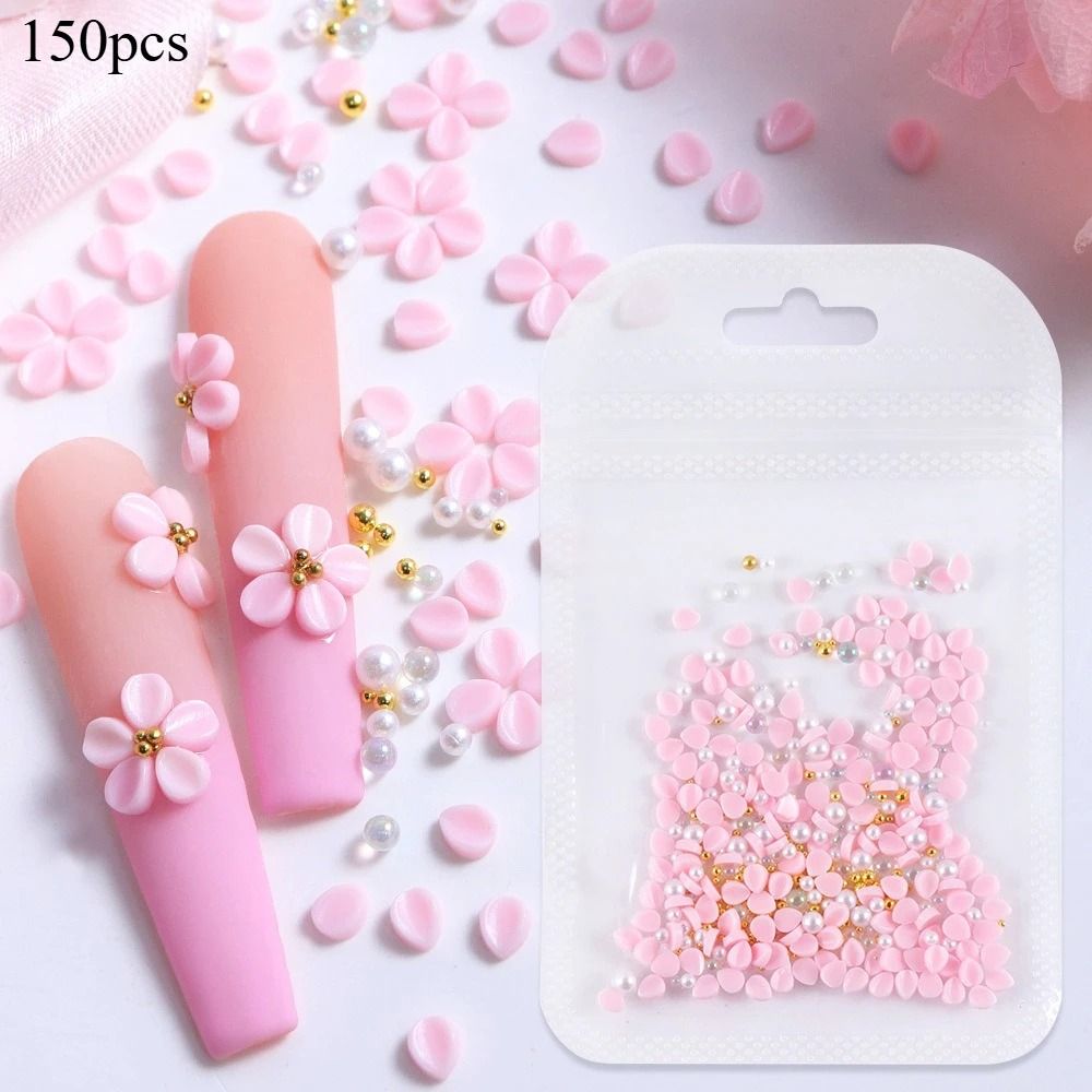 150pcs 3D Nail Art Charm Kit with Acrylic Petals and Rhinestones