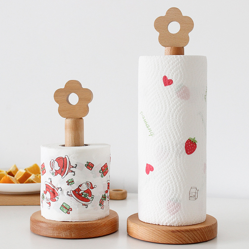 Solid Wood Paper Roll Holder, Creative Kitchen Vertical Beech Paper Towel Rack
