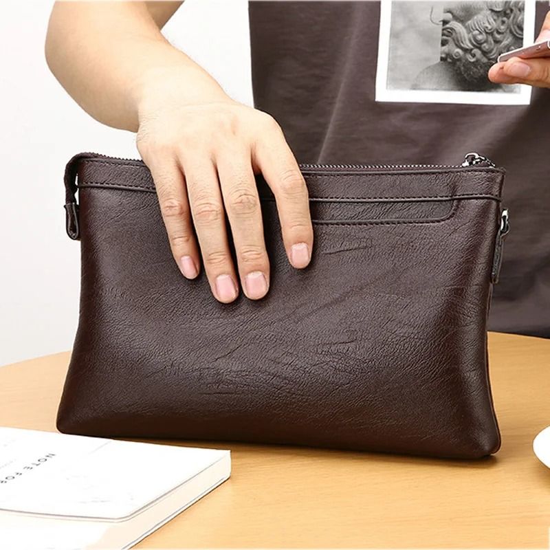 Mens Clutch Bag PU Leather Wallet Business Envelope Phone Travel Pouch