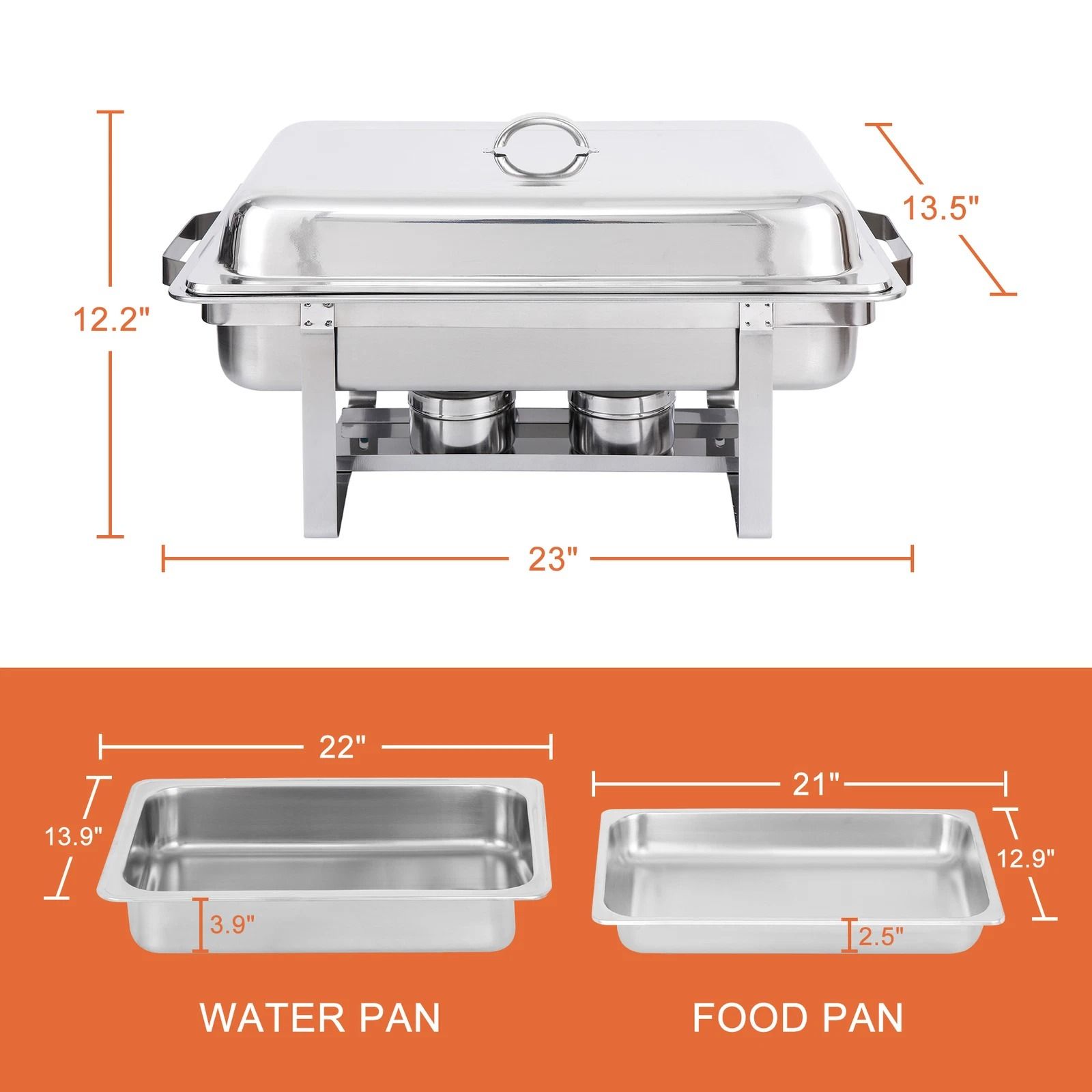 Premium Stainless Steel Chafing Dish Buffet Set with Water Pan & Fuel Holder