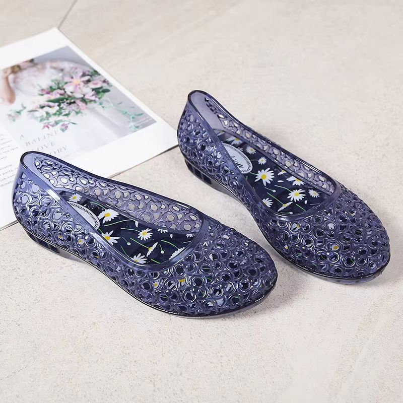 CrystalWave Women's Sequin Jelly Sandals – Lightweight Flat Beach Shoes for Everyday Comfort