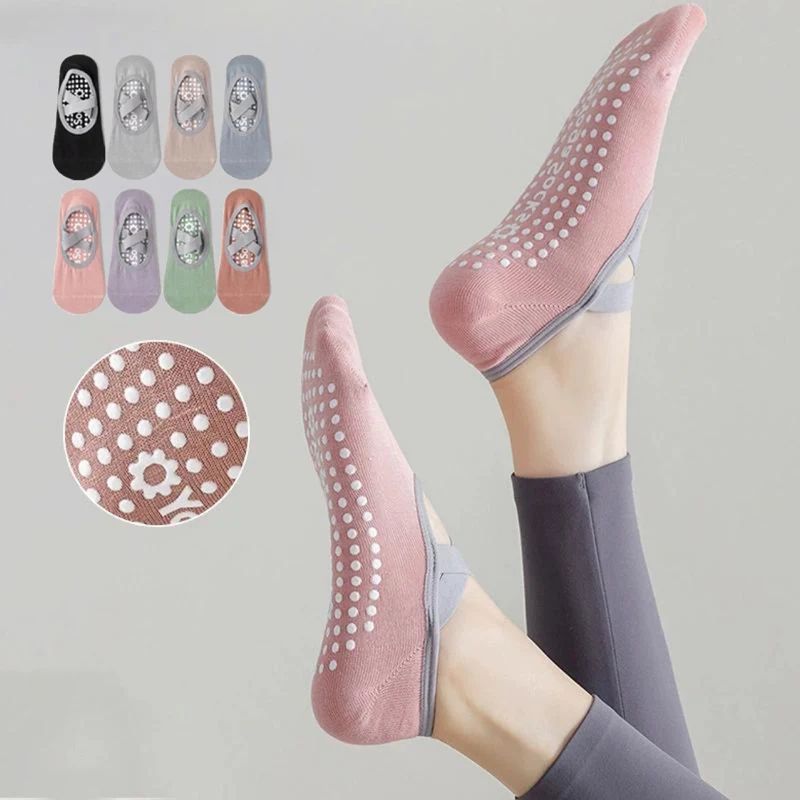 Womens Terry Cotton Non-Slip Yoga Socks – Breathable Bandage Pilates & Ballet Grip Fitness Socks