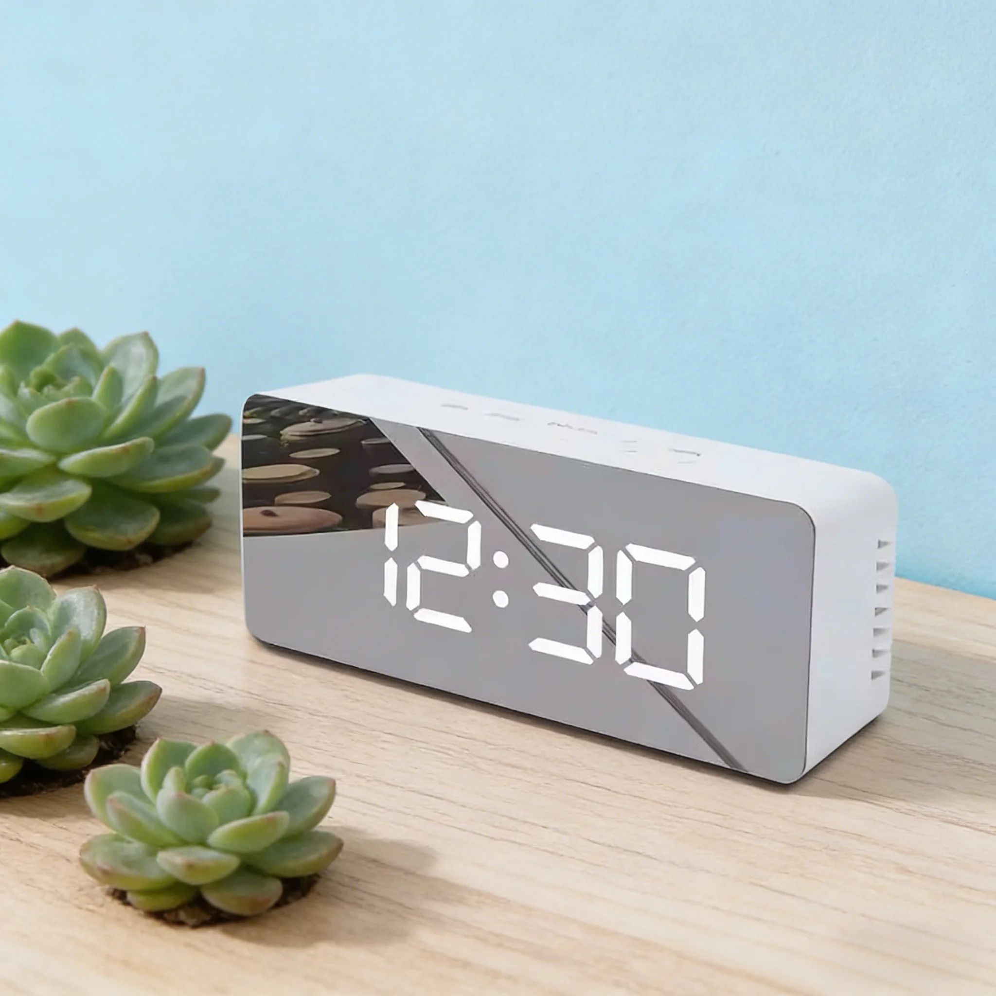 White LED Mirror Digital Alarm Clock