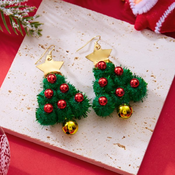 Crystal Star Earrings, Green Christmas Tree Stud, Women Dangle Jewelry, Party Gift