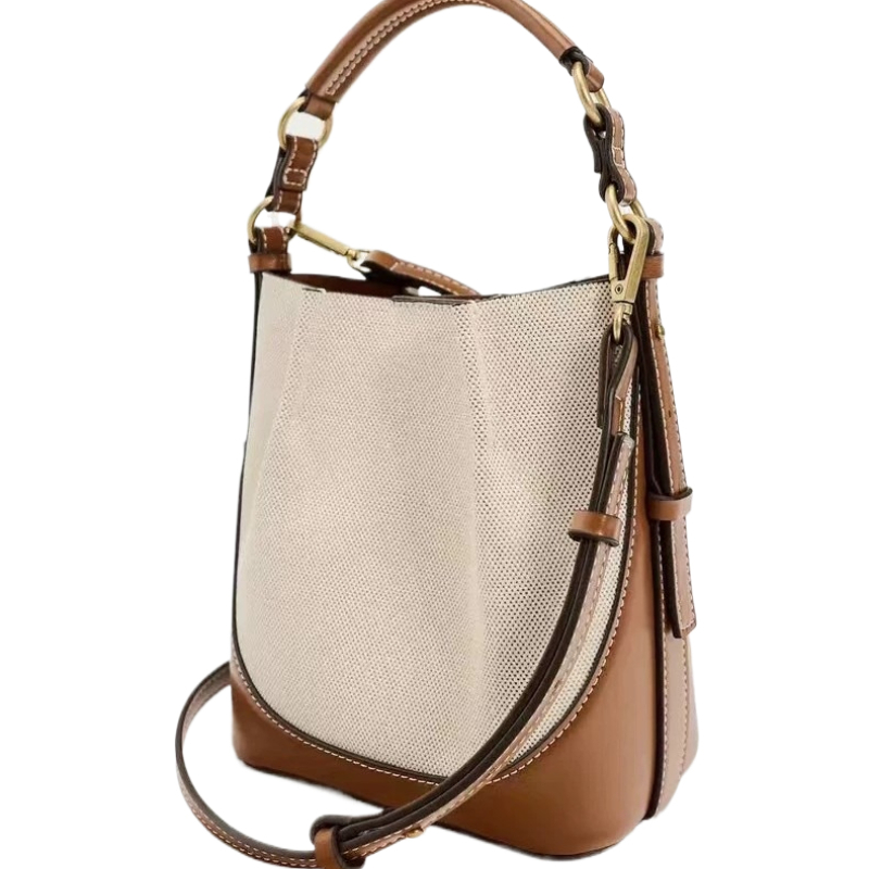 Fashionable Style Drawstring Bucket Bag for Women Portable Brown Crossbody Bag