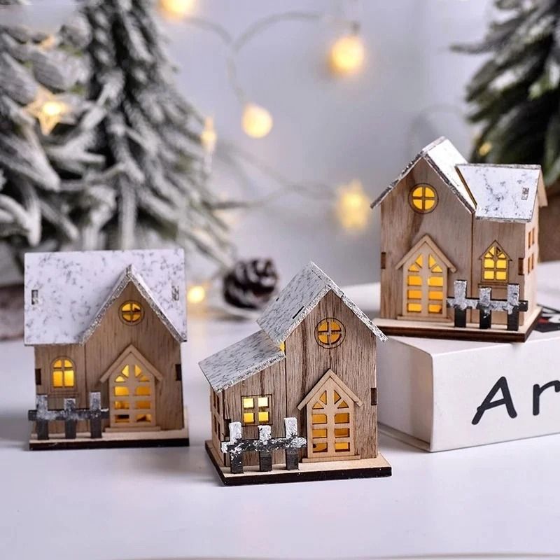 Christmas LED Wooden House Light Cabin Ornament for Holiday Home Decor