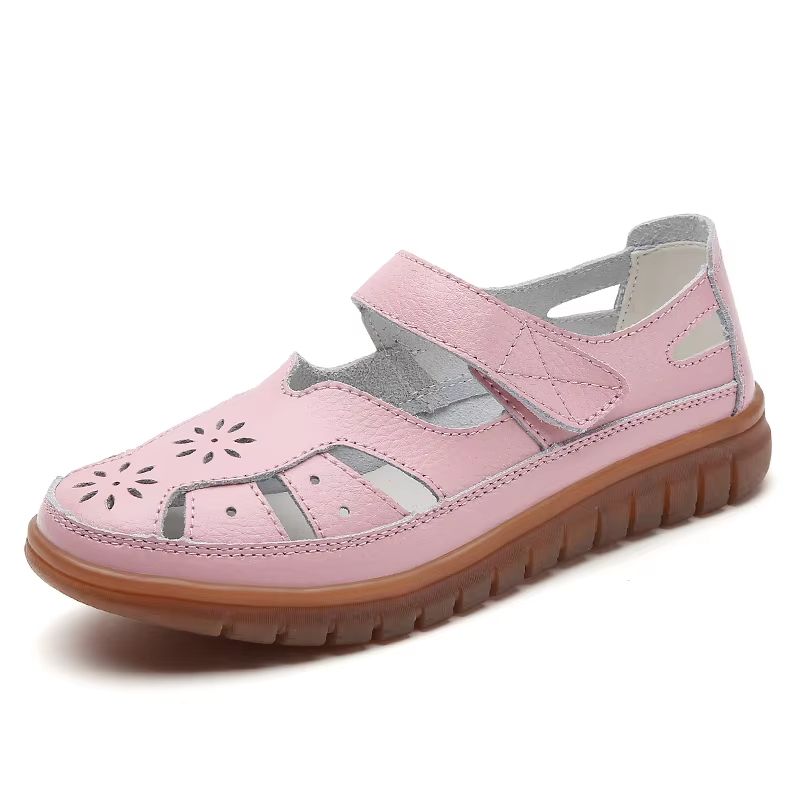 Women Summer Breathable Leather Sandals Non Slip Casual Roman Open Toe Flats