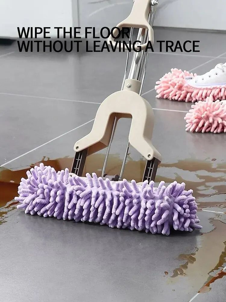 Chenille mop slippers 1 pair reusable floor cleaning slippers dust pickup shoe covers