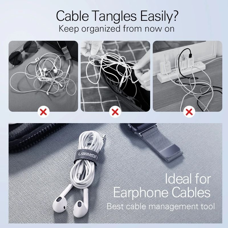 UGREEN Cable Organizer – High-Performance Hook-and-Loop Wire Management & Charger Protector