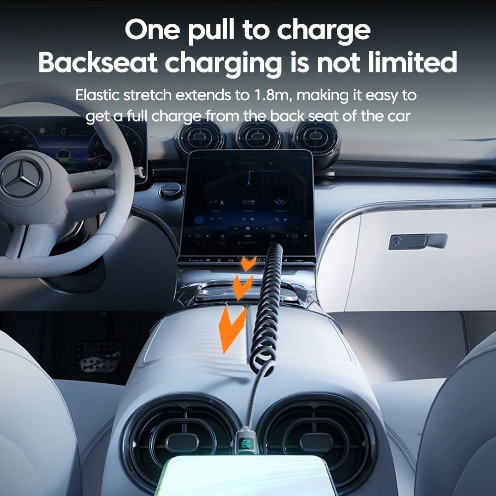 120W 6A Spring Retractable USB C Fast Charging Cable