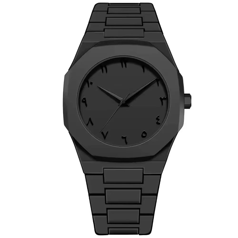 Men's Black Quartz Watch with Arabic Numerals Minimalist Casual Wristwatch with Drip Oil Strap