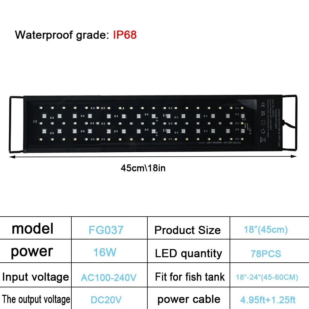 Full Spectrum Aquarium LED Light with Sunrise Sunset Cycle Waterproof Plant Growth Lamp